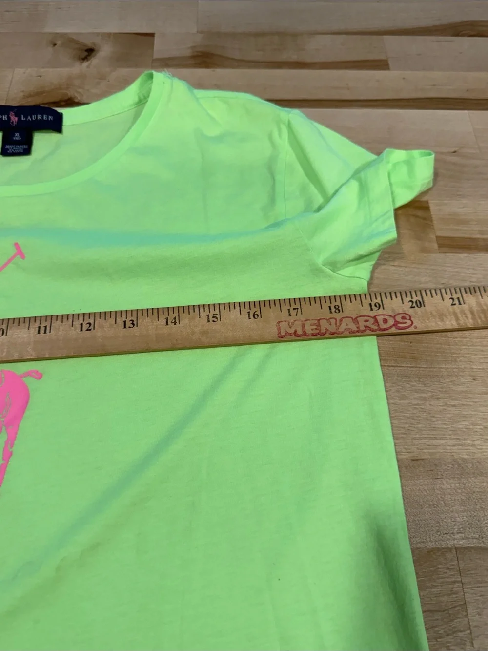 Ralph Lauren Neon Lime Tee Hot Pink Polo Logo T-shirt Short Sleeve Girl Size XL